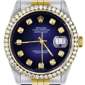 Diamond Gold Rolex DateJust 16233 | 36Mm | Blue Dial | Jubilee Band