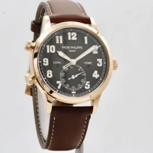 Patek Philippe Calatrava 5524 Travel Time Pilot Rose Gold / Brown Dial – With Box And Papers
