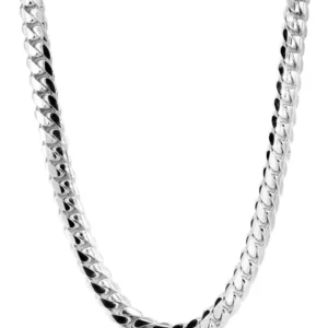 10K Gold Solid Miami Cuban Link Chain – Men’s White Gold Chain
