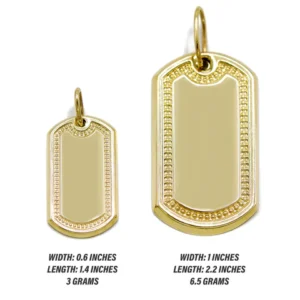 10K Gold Dog Tag Pendants For Sale | Customizable Size