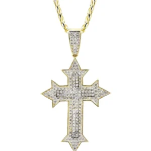 10K Yellow Gold Fancy Link Gold Cross Necklace | Appx. 13.5 Grams