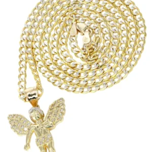 10K Yellow Gold Pave Angel Necklace | Appx. 8.5 Grams