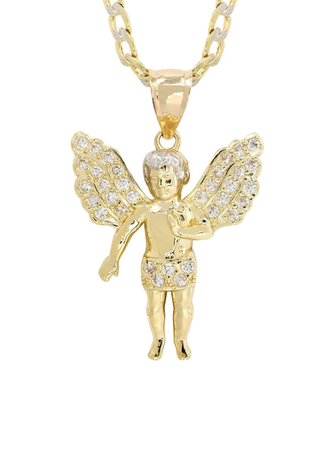 10K Yellow Gold Pave Angel Necklace_2