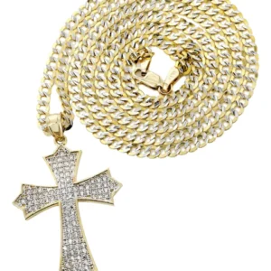 10K Yellow Gold Pave Cross Necklace | Appx. 9.4 Grams