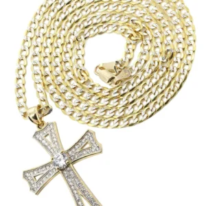 10K Yellow Gold Pave Cross Necklace | Appx. 8.9 Grams