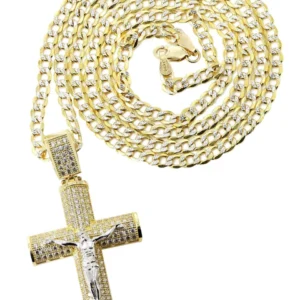 10K Yellow Gold Pave Cross / Crucifix Necklace | Appx. 10.4 Grams