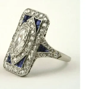 1920’s Art Deco Diamond Sapphire and Platinum Plaque Ring