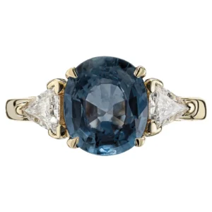 2.20 Carat Blue Sapphire Diamond Three-Stone Gold Engagement Ring GIA Certified