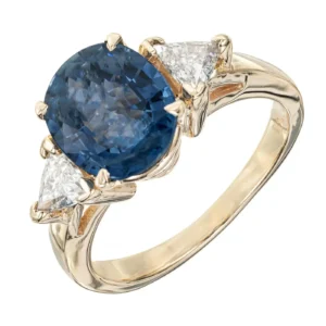 2.20 Carat Blue Sapphire Diamond Three-Stone Gold Engagement Ring GIA Certified