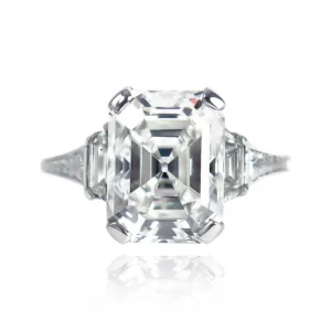 4.07 ct Emerald Cut Diamond Art Deco Engagement Ring with Trapezoid Side Stones