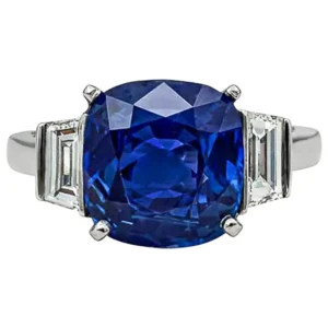 4.99 Carat No-Heat Blue Sapphire Three-Stone Engagement Cartier AGL Certified