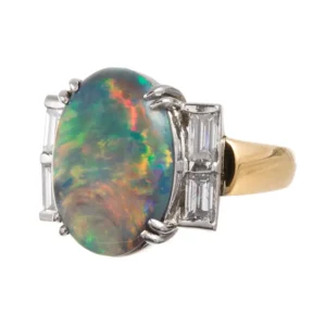 5 Carat Black Opal Diamond Ring For Sale