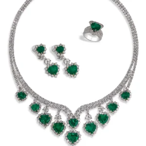 Andreoli Heart Shape Colombian Emerald Diamond Necklace CDC Certified 18Kt Gold