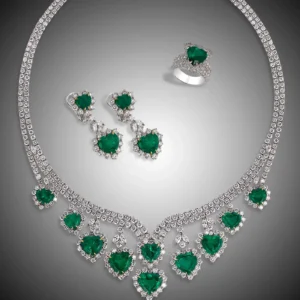 Andreoli Heart Shape Colombian Emerald Diamond Necklace CDC Certified 18Kt Gold