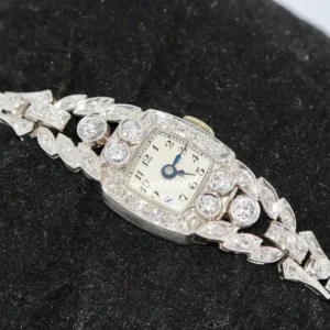 Antique Art Nouveau Ladies Wrist Watch, Platinum with Diamonds