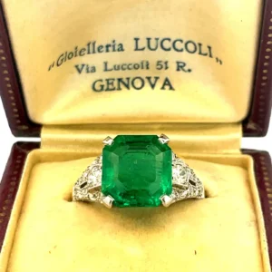 Art Deco 4.03 Colombia Minor Oil Emerald Ring