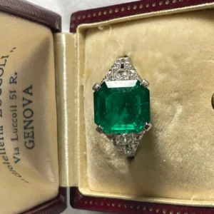 Art Deco 4.03 Colombia Minor Oil Emerald Ring
