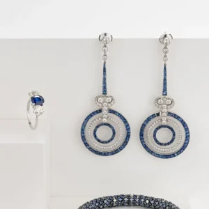 Art Deco Style Sapphire Diamond Platinum Earrings