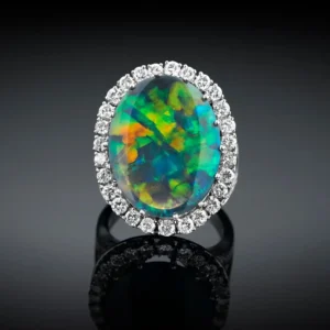 Black Opal and Diamond Ring 9.10 Carats