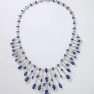 Blue Sapphire and Diamond Drop Necklace