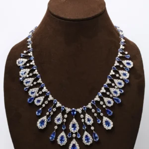 Blue Sapphire and Diamond Drop Necklace