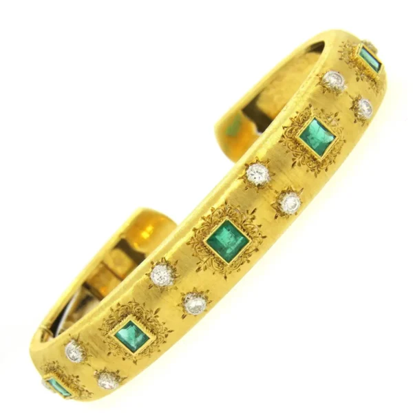 Buccellati Emerald Diamond Gold Cuff