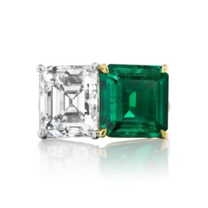 Bulgari Twin Ring 5.79ct Emerald and 7.25ct Diamond 18k Gold and Platinum