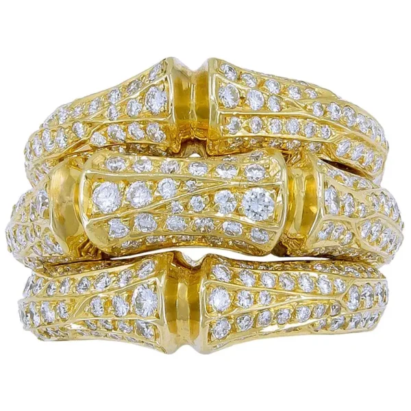 Cartier Diamond Yellow Gold Bamboo Rin