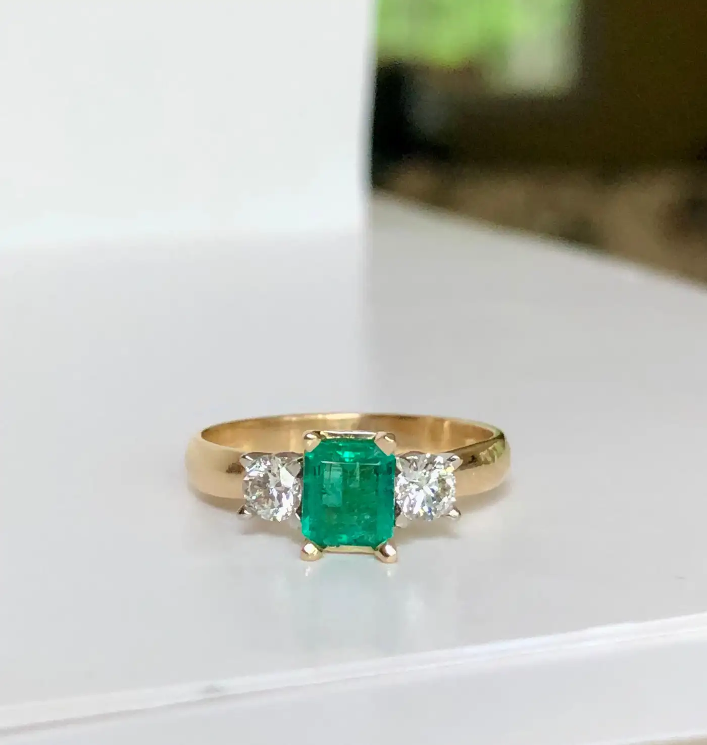 Colombian Emerald Diamond Three-Stone