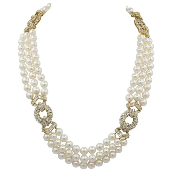 Diamond Multi-Strand Pearl Necklace