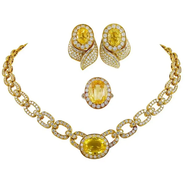 Diamond Yellow Sapphire Necklace Suite