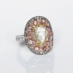 Fancy Yellow Pear Shape Rose-Cut Diamond Pink, Blue Diamond Ring GIA Cert. 3 Ct.