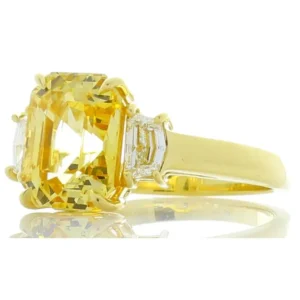 5.05 Carat Asscher Cut Yellow Sapphire and Cadillac Diamond Ring GII Certified