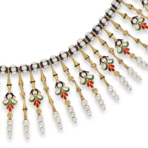 Giuliano Enamel Pearl Gold Fringe Necklace