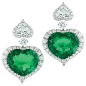 Gübelin Heart Shape Emerald Diamond Earrings GIA Certified