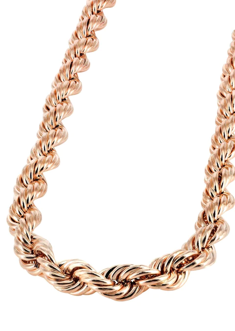 14K Rose Gold Hollow Mens Rope Chain
