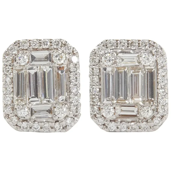 Illusion Emerald Cut Diamond Gold Stud