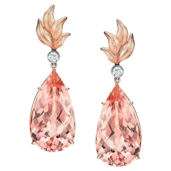 Morganite Earrings 31.63 Carats Pear