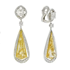 NALLY Unique 10.49 Carat Fancy Yellow Diamond Gold Drop Earrings