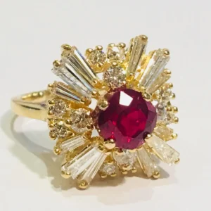Natural Ruby and Diamond 6.10 Carat 18K Yellow Gold Ballerina Ring GIA Certified