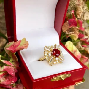 Natural Ruby and Diamond 6.10 Carat 18K Yellow Gold Ballerina Ring GIA Certified