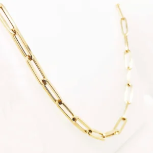 Paper Clip Chain Necklace For Sale, 5.35mm 18in White, Rose, Yellow Gold, Flat Link Chain