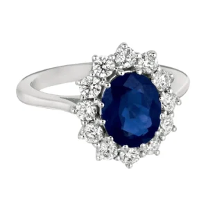 Princess Diana Inspired 3.55 Carat Oval Sapphire and Diamond Ring 14K White Gold