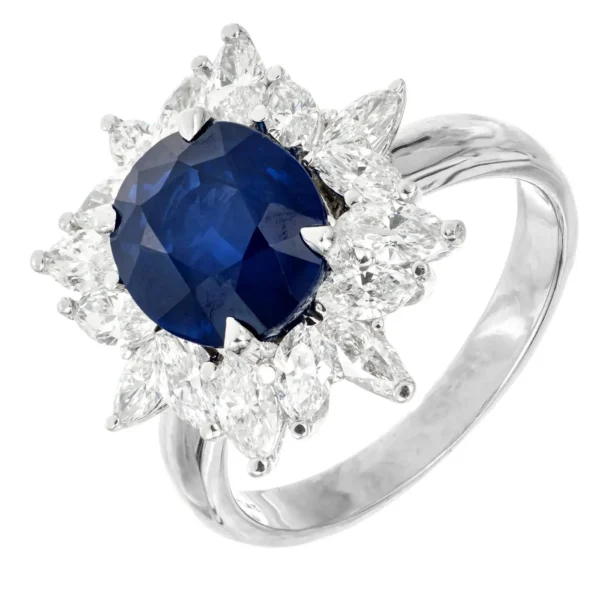 Sapphire Diamond Halo Platinum Engagem