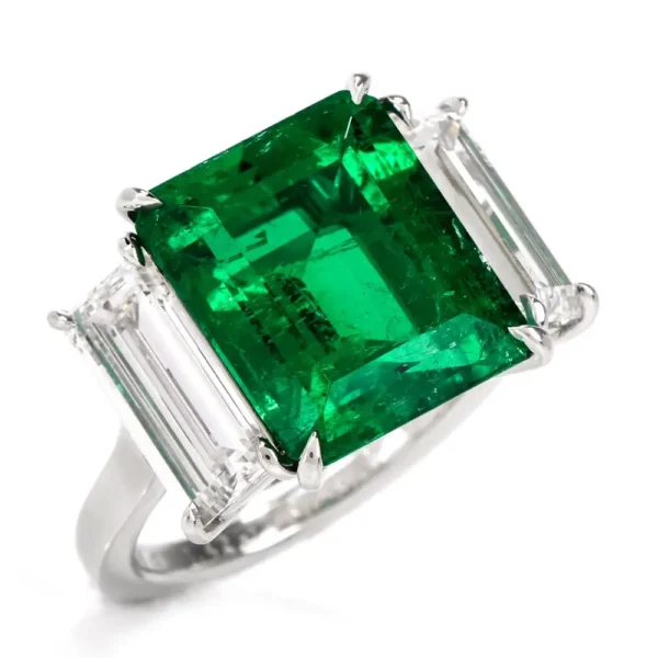 Three-Stone Rectangular Emerald Diamon