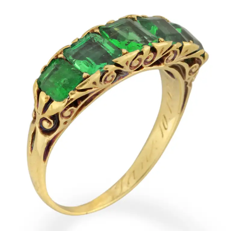 Victorian Emerald Five Stone Carved