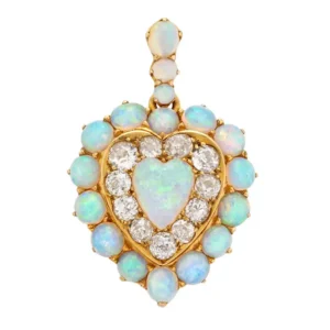 Victorian Opal Diamond Gold Heart Pendant