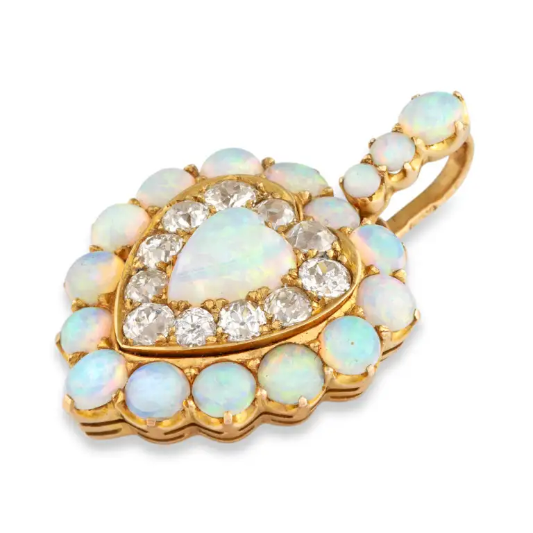 Victorian Opal Diamond Gold Heart Pend