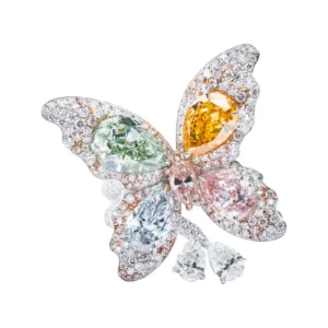 Vihari Diamond Butterfly Ring Jewels Fancy Light Blue, Green, Pink, and Orange