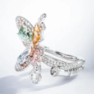 Vihari Diamond Butterfly Ring Jewels Fancy Light Blue, Green, Pink, and Orange